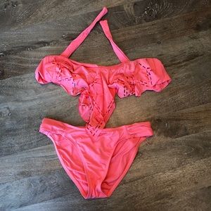 L*Space Orange Strapless Bathing Suit